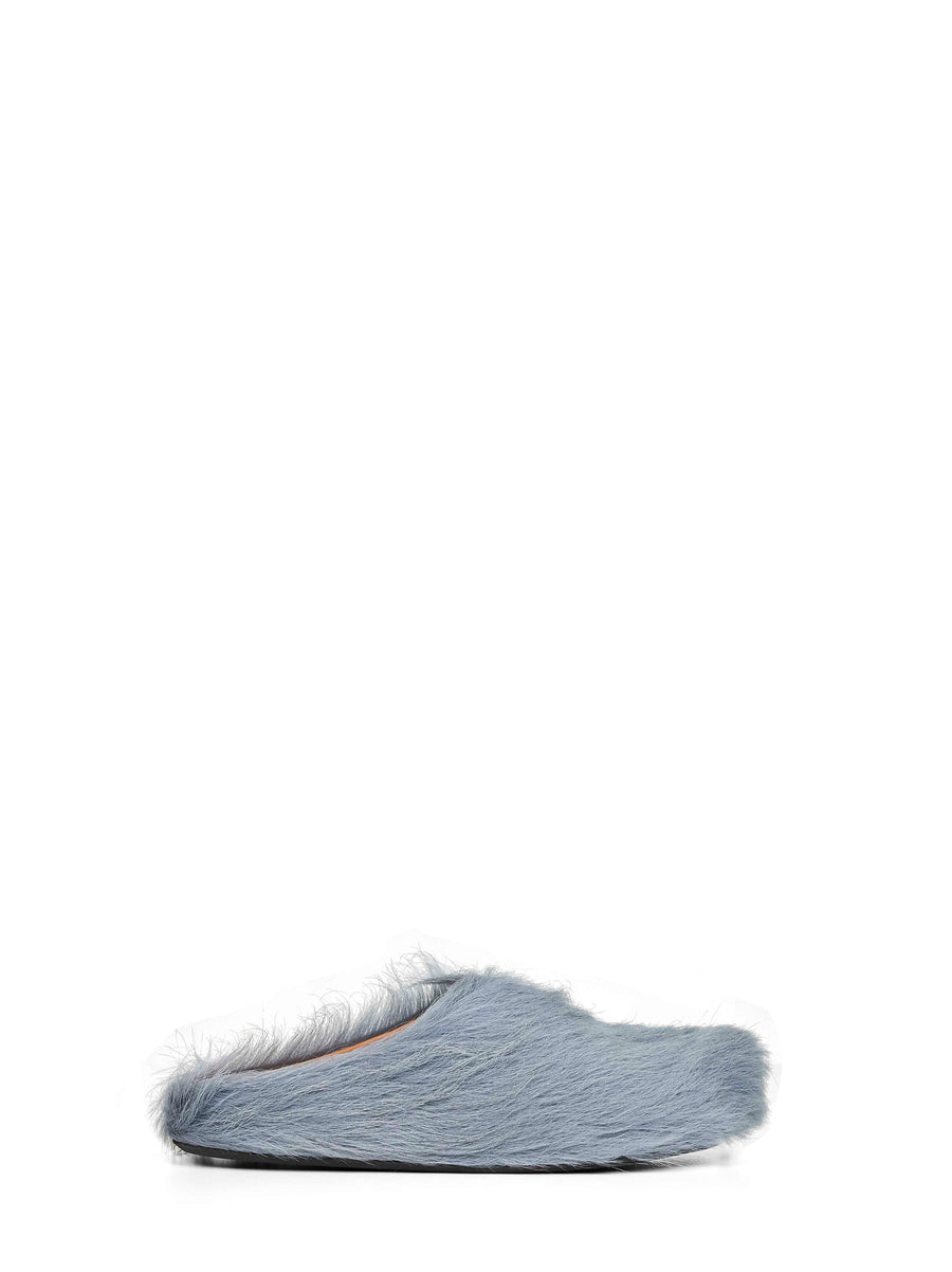 Aquamarine Long Hair Calfskin Sabot Calf Mules