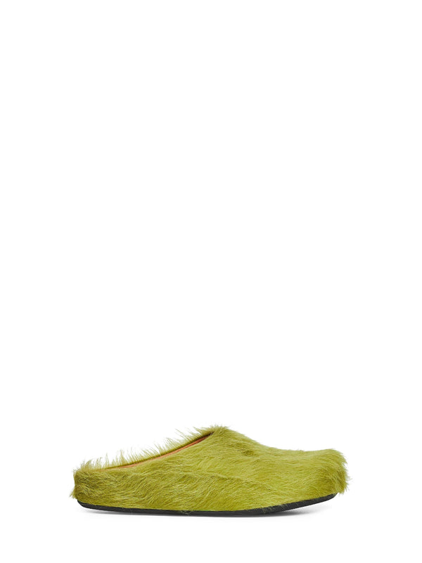 Lime Long Hair Calfskin Fussbett Sabot Calf Mules