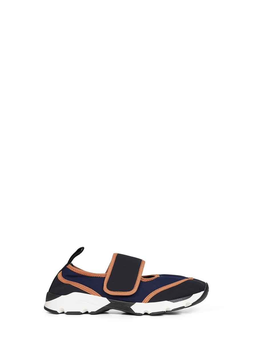 Dark Blue And Black Lycra Mary Jane Running Sneaker Synthetic (polyamide Trainers