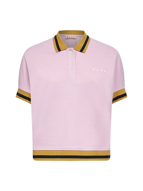 Quartz Piqué Polo Shirt With Striped Trims Pink Natural (veg) - Cotton Tops