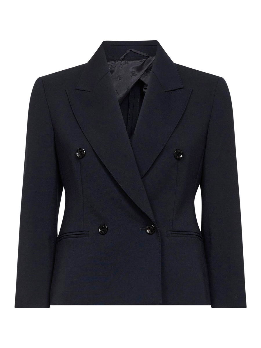 Navy Blue Stretch Canvas Cropped Blazer Wool () And Elastane Jacket