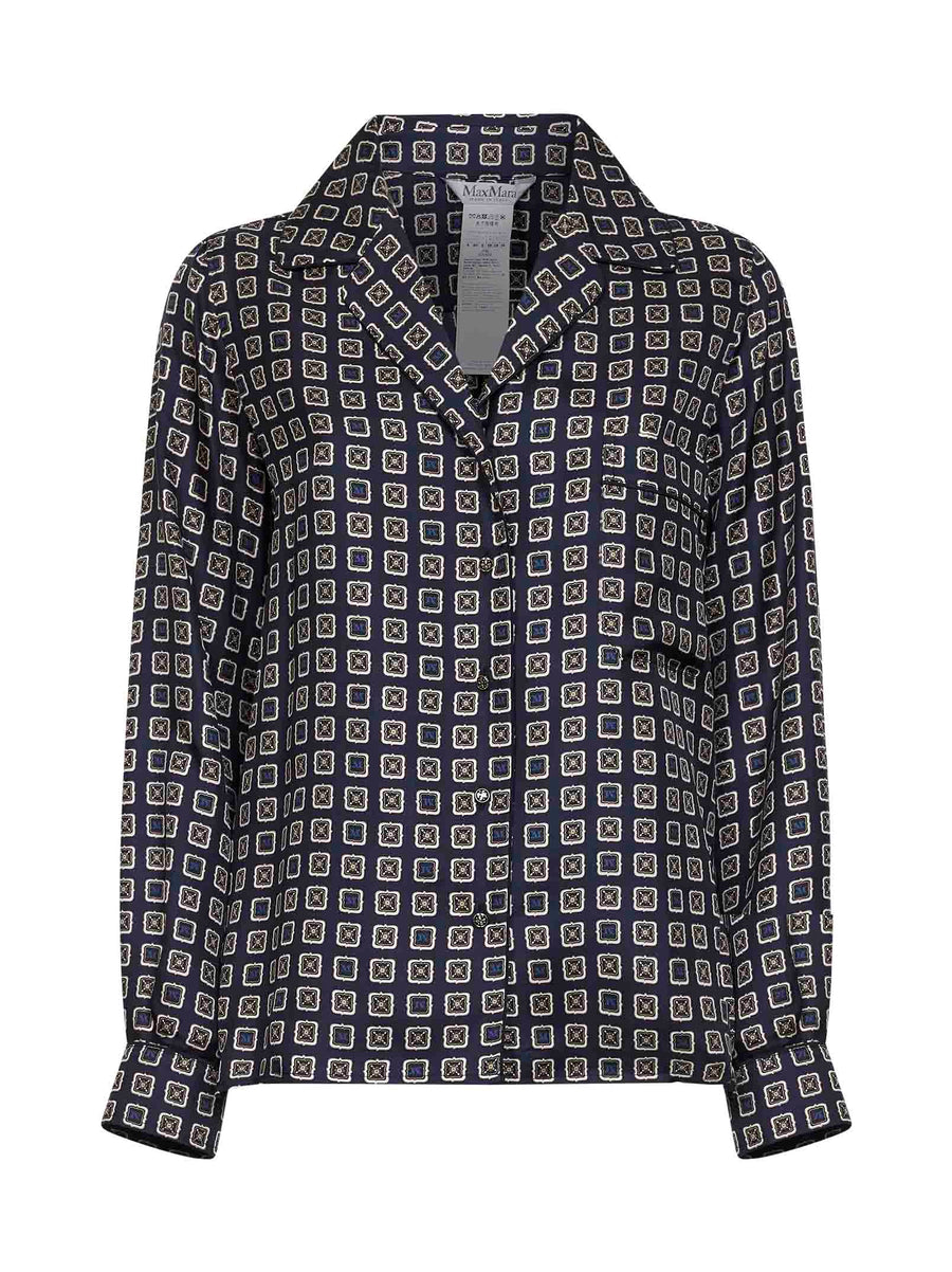 Navy Blue Printed Silk Shirt