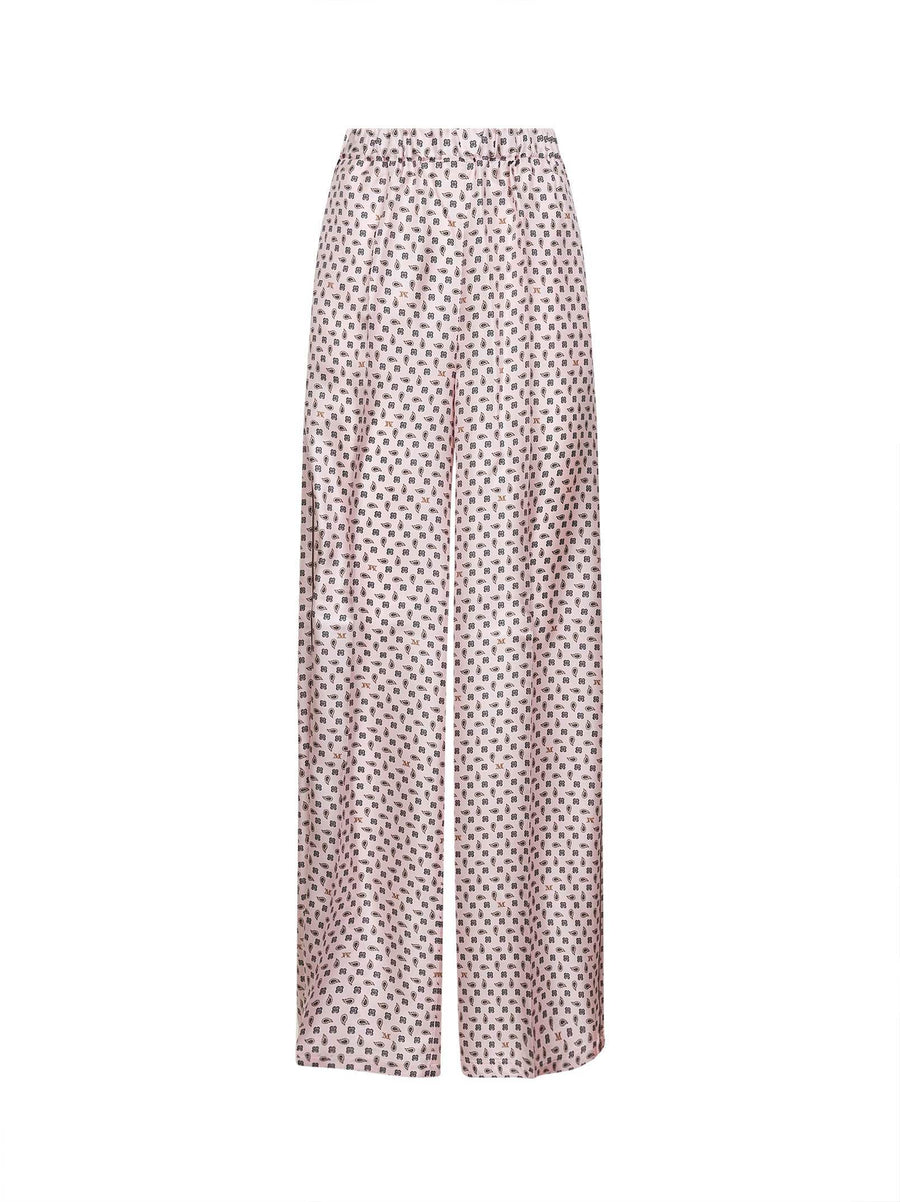 Pink Printed Silk Twill Trousers