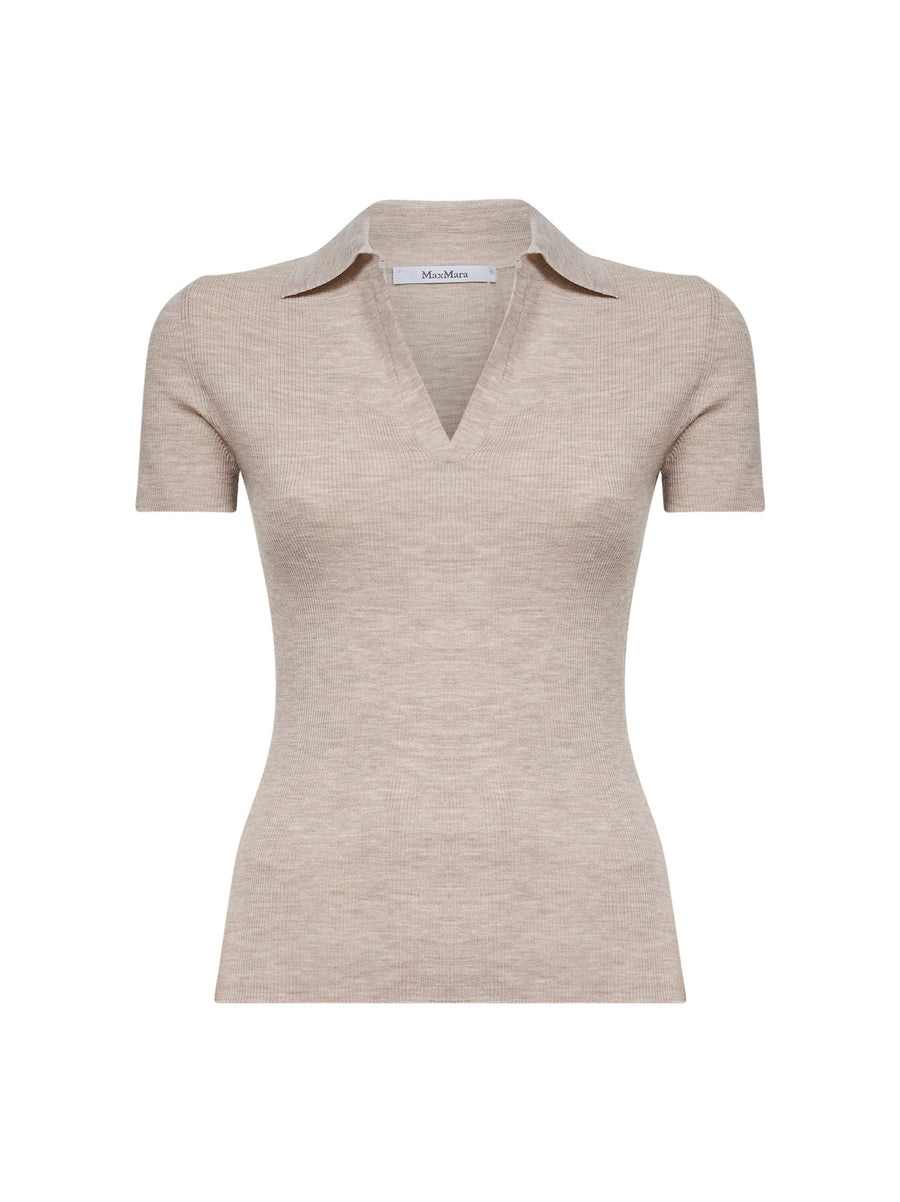 Powder Ribbed Wool Polo Shirt Virgin Tops