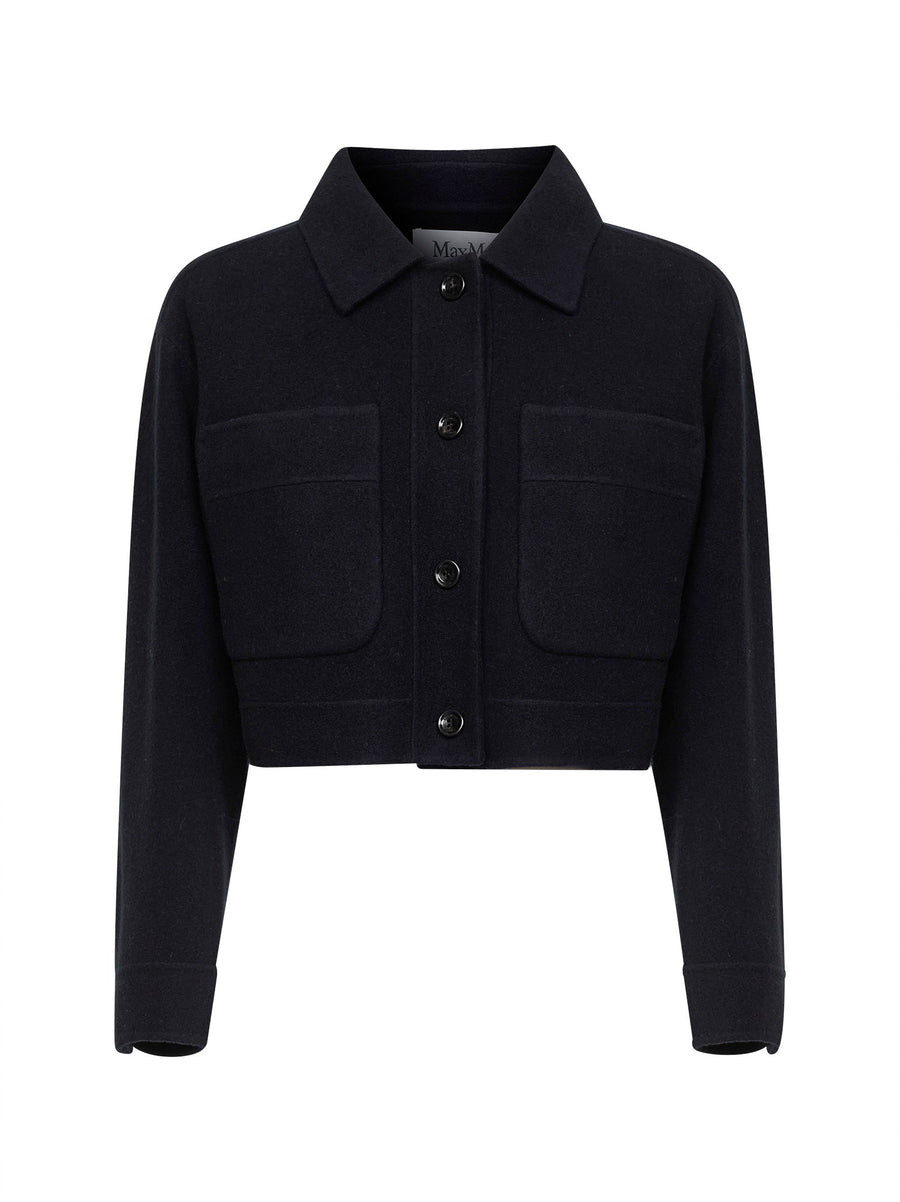 Navy Blue Cropped Jacket Virgin Wool