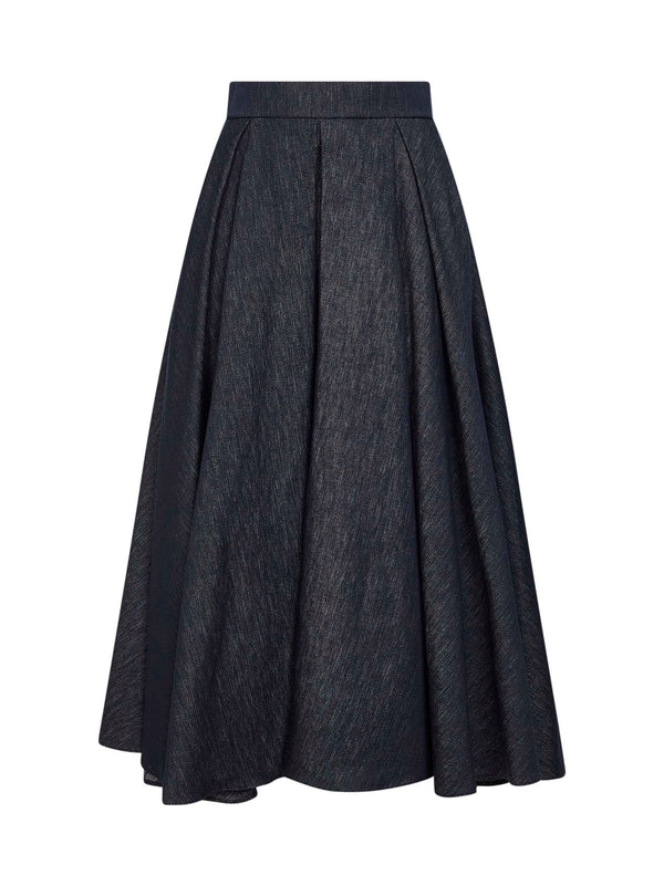Midi Full Skirt Midnight Blue Denim Cotton