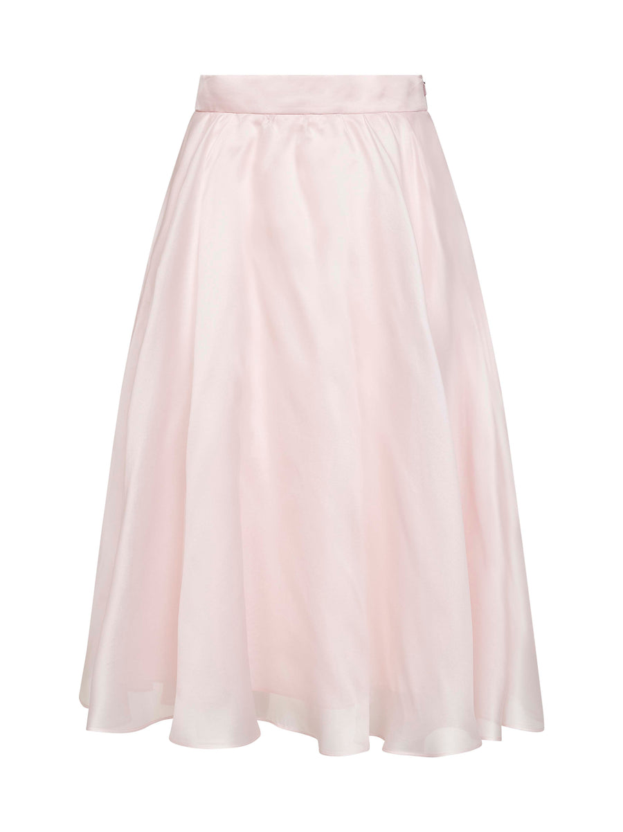 Midi Full Skirt Pink Silk Organza
