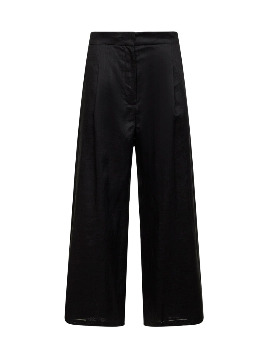 Cropped Trousers Msttartufo Black Ramie
