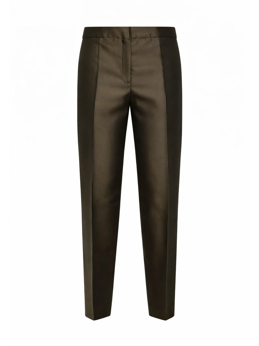 Trousers Mstzinco Khaki Green Silk-Blend Cotton