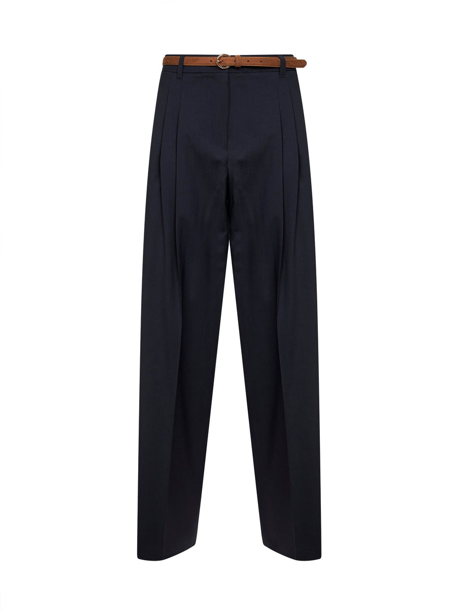 Blue Stretch Wool Canvas Fluid Trousers Virgin