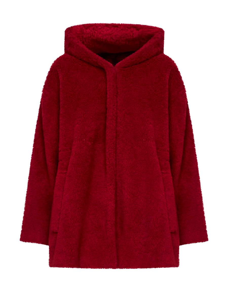 Red Hooded Coat Virgin Wool Bomber Jackets