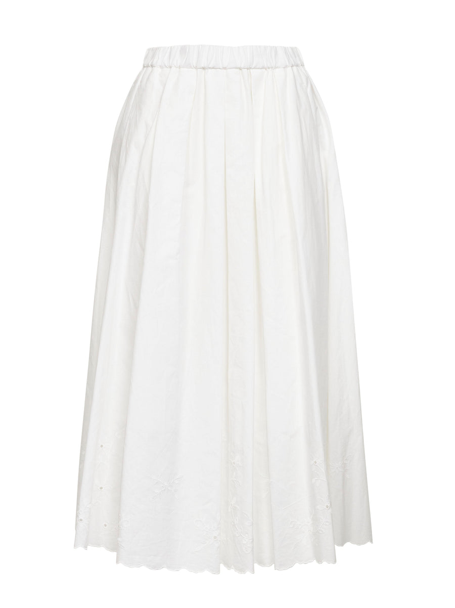 Long A-Line Skirt White Cotton