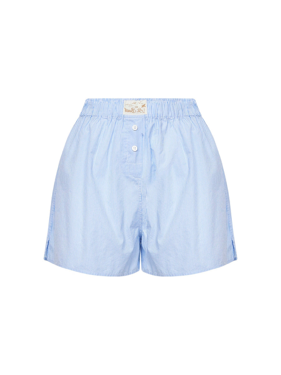 Boxy Boxer-Style Shorts Light Blue Cotton