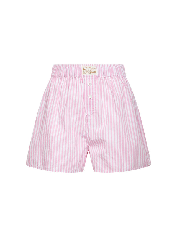 Shorts Boxy Boxer-Style Micro-Striped Pink Cotton