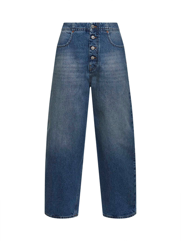Light Blue Washed Denim Straight-Leg Jeans Cotton