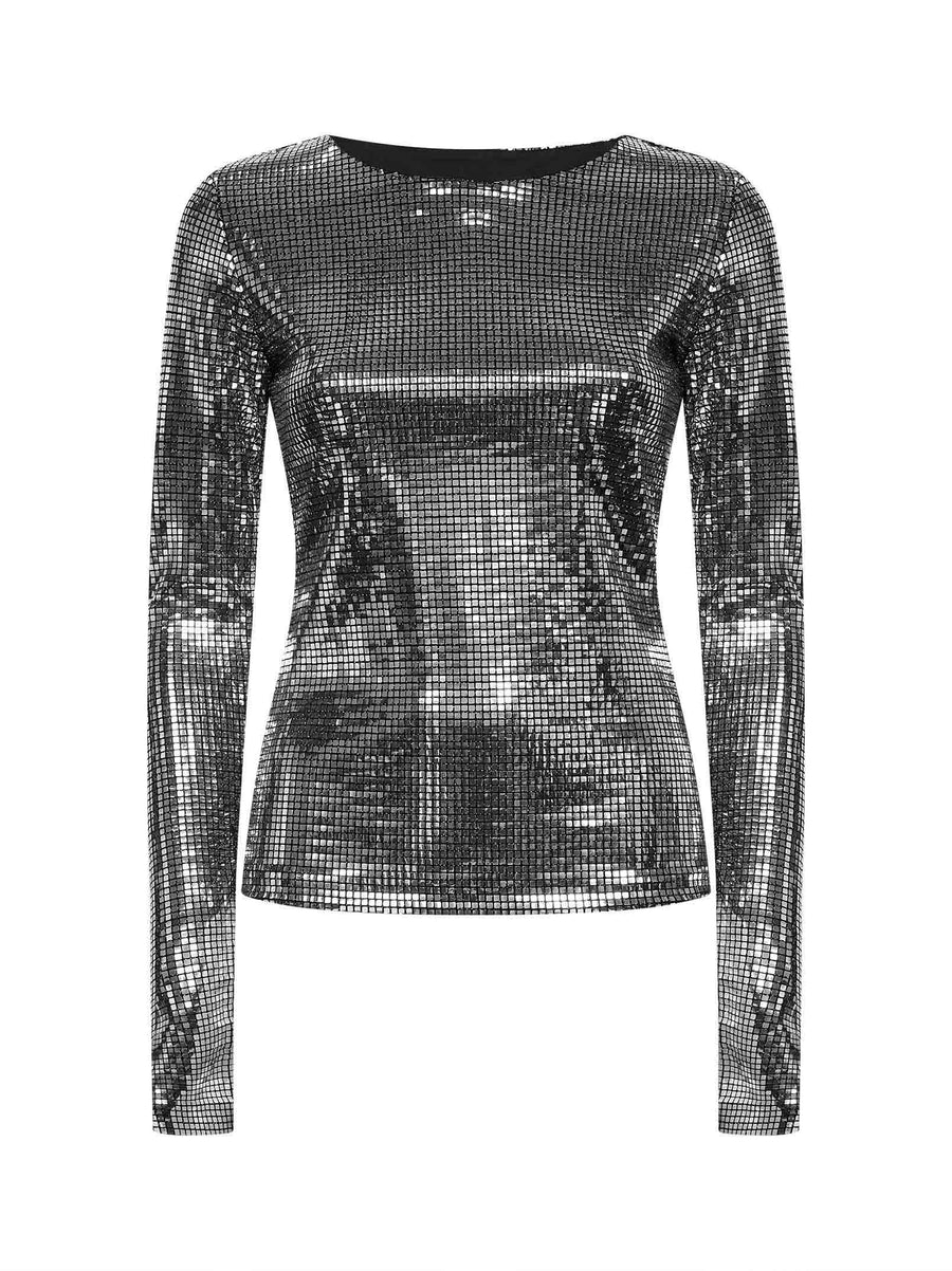 Silver Metallic-Effect Long-Sleeved Shirt Polyamide Knitwear