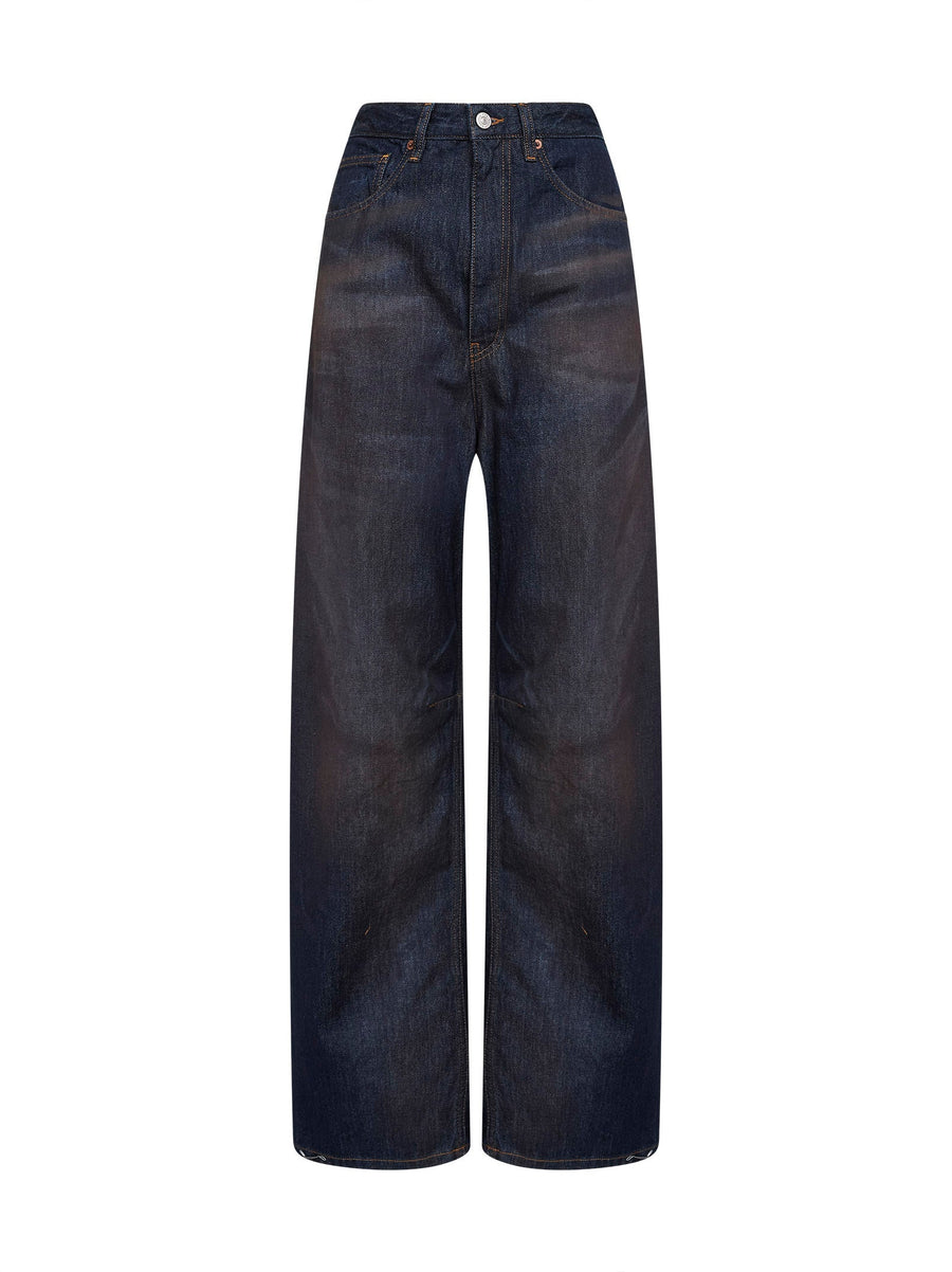 Jeans Wide-Leg Washed Denim Blue Silk