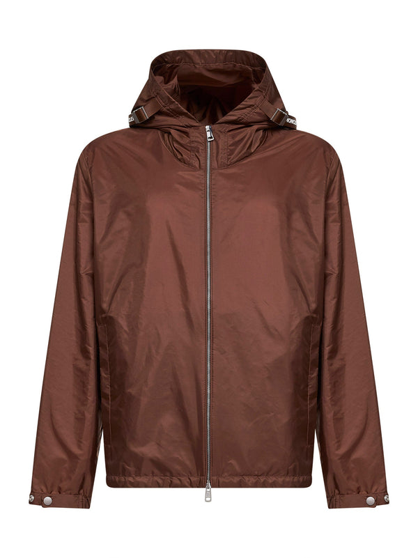 Hooded Windbreaker Brown Polyamide Bomber Jackets
