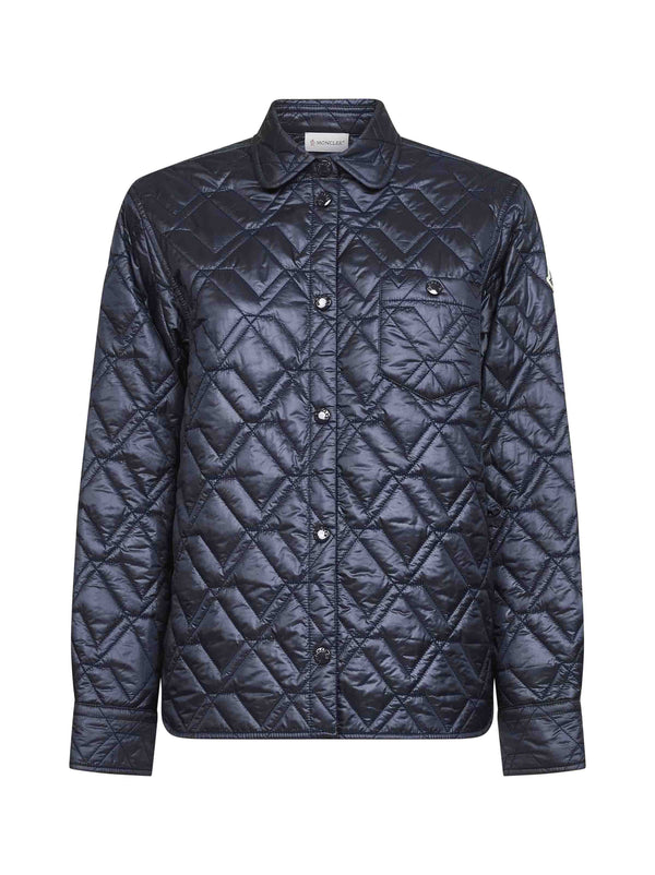 Blue Quilted Padded Shirt Jacket Polyamide