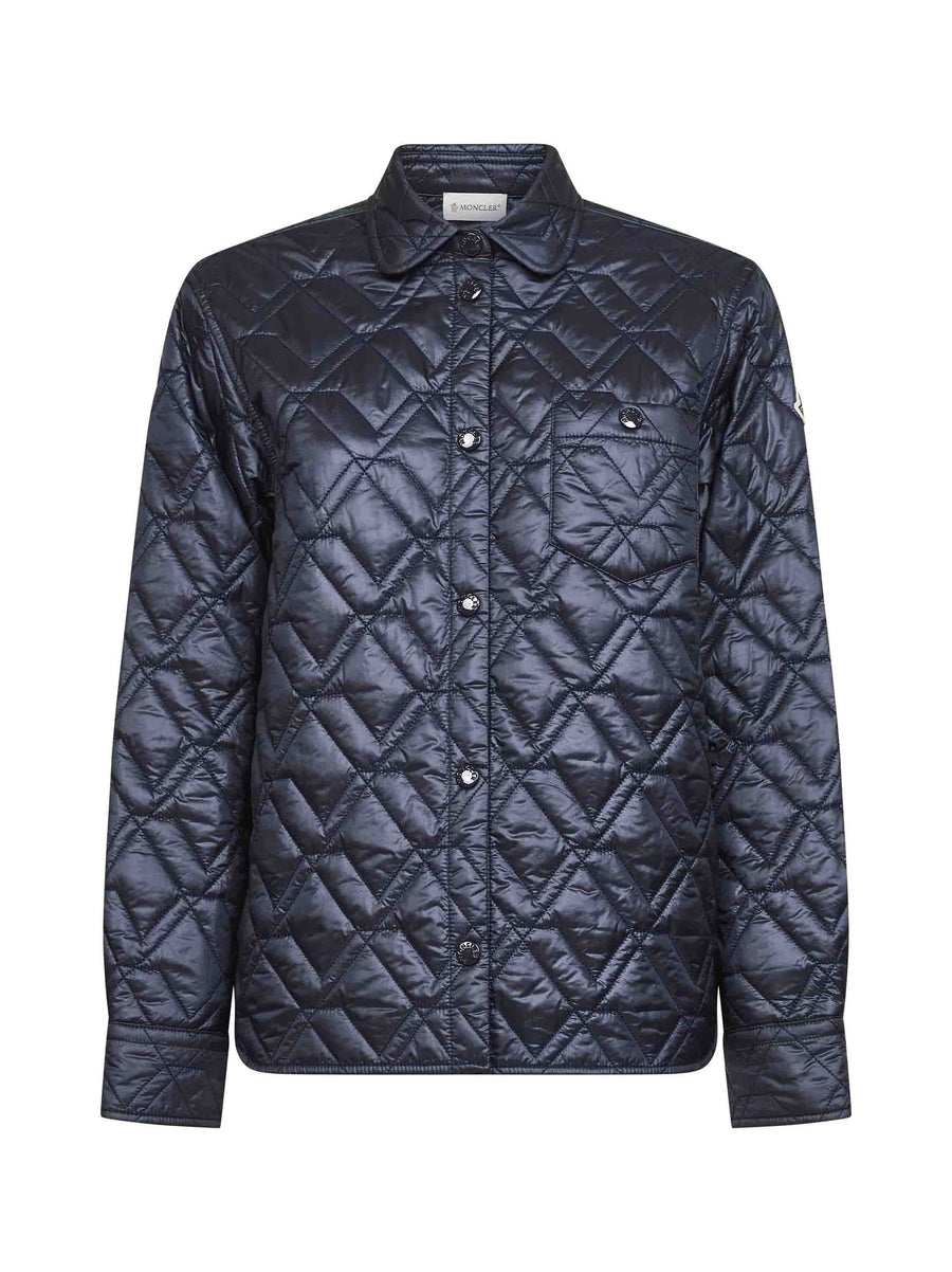Blue Quilted Padded Shirt Jacket Polyamide