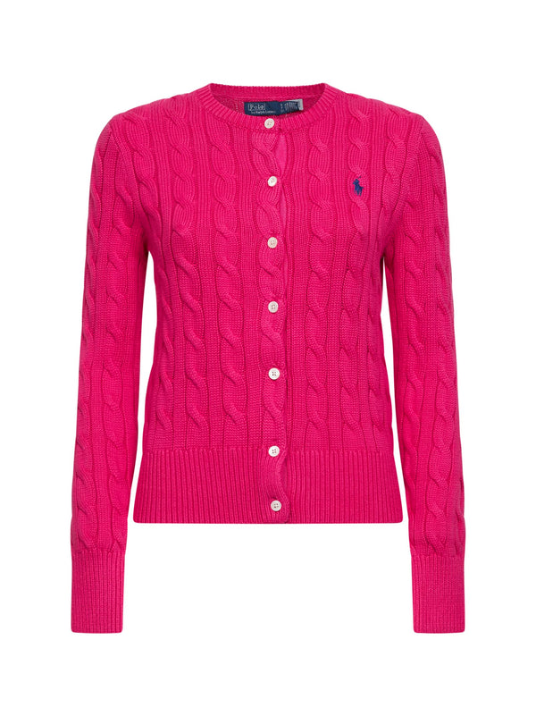 Accent Pink Cable-Knit Cardigan Fuchsia Cotton Cardigans