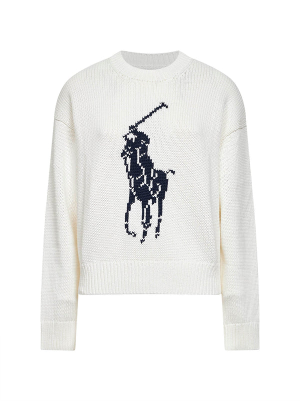 Crewneck Sweater Big Pony White Cotton