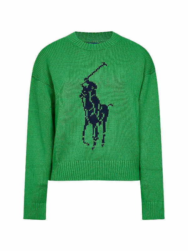 Crewneck Sweater Big Pony Palm Green Cotton