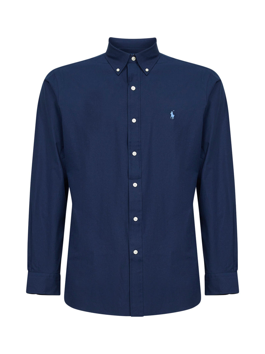 Custom-Fit Newport Navy Stretch Poplin Shirt Blue Cotton