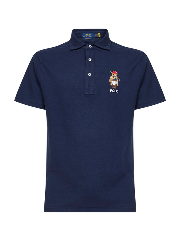 Navy Blue Piqué Polo Bear Custom Slim-Fit Shirt Cotton