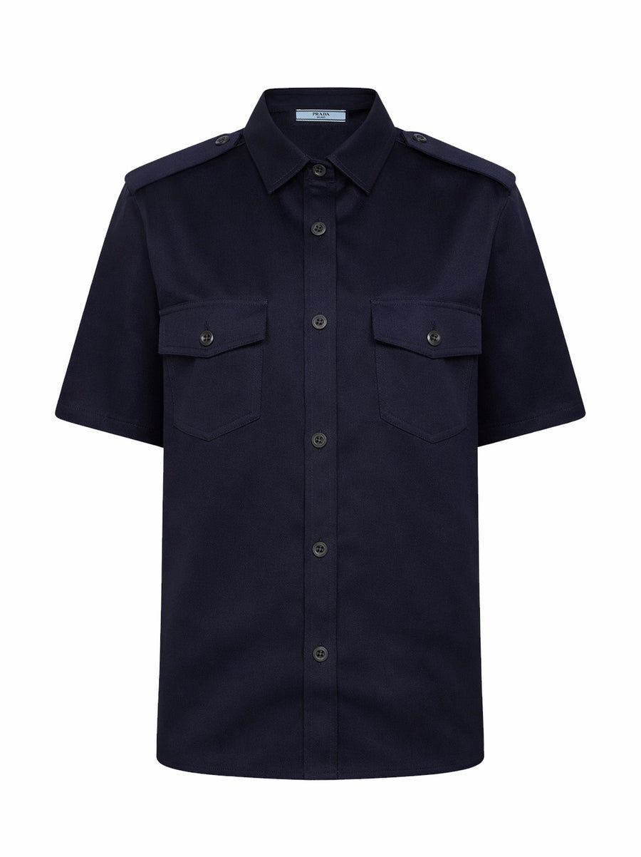 Chino Short-Sleeved Shirt Blue Cotton
