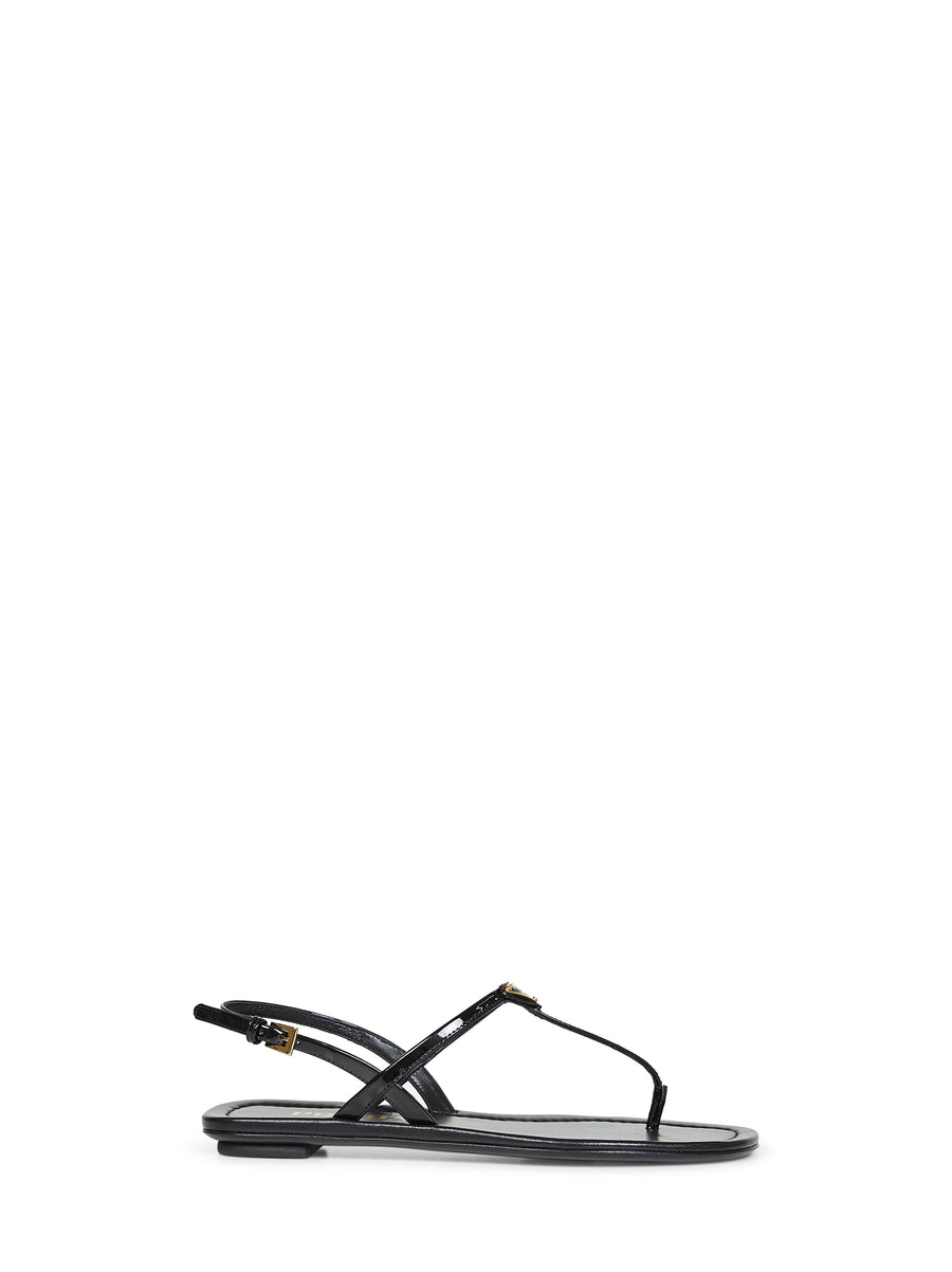 Black Patent Leather Thong Sandals Calf