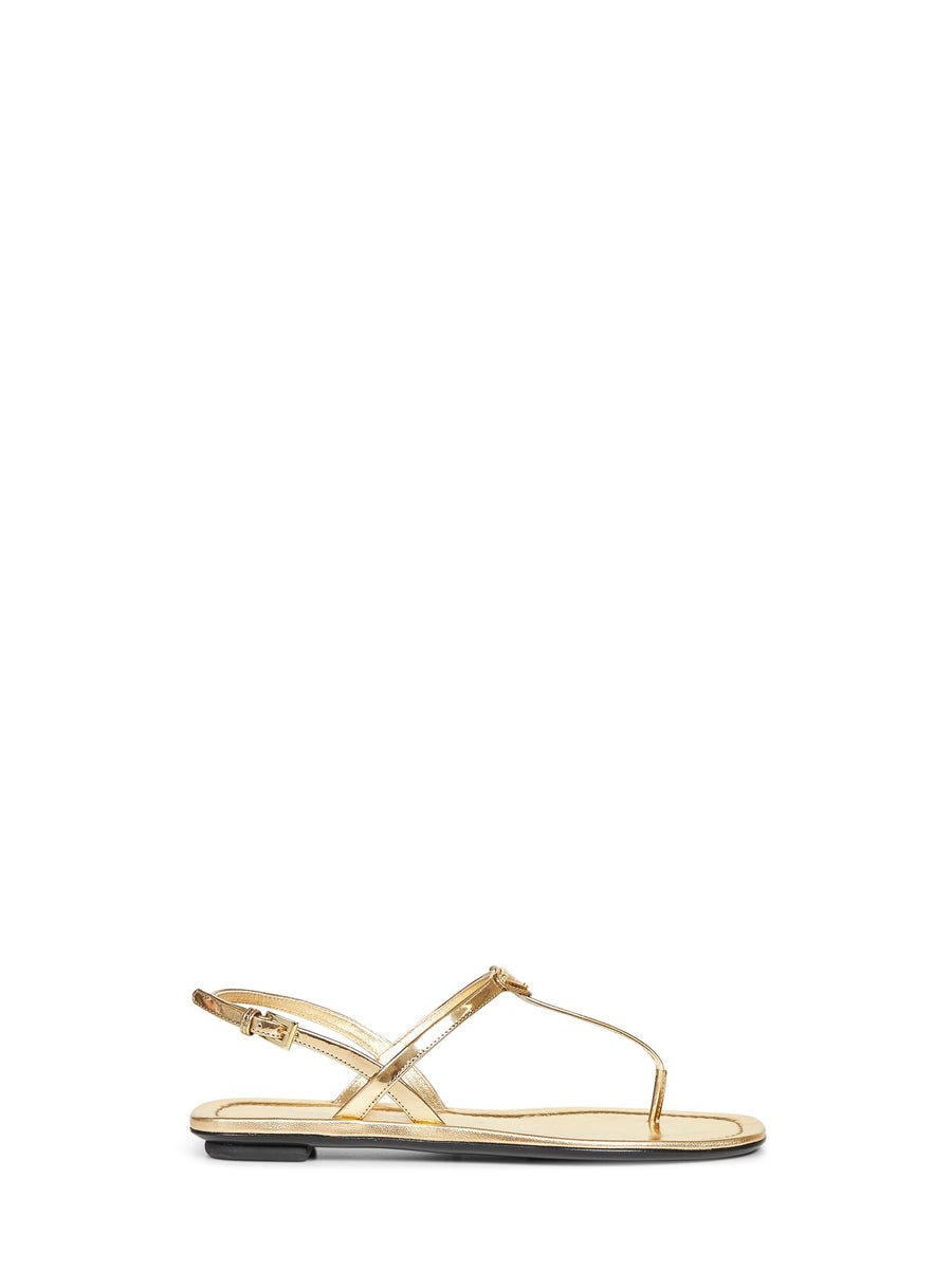 Gold Metallic Leather Thong Sandals Calf