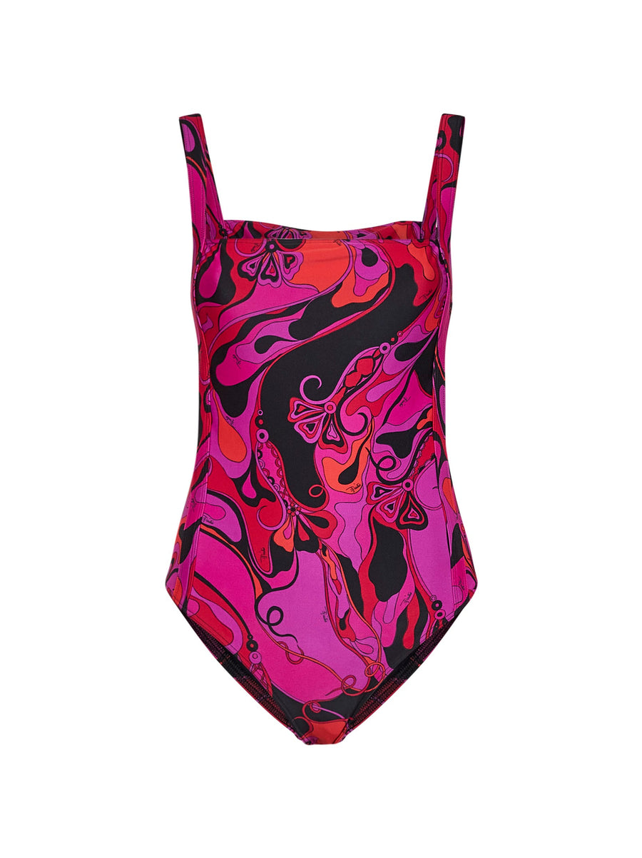 One-Piece Swimsuit Orchidee Print Fuchsia-Black Multicolour Polyamide Swimwear