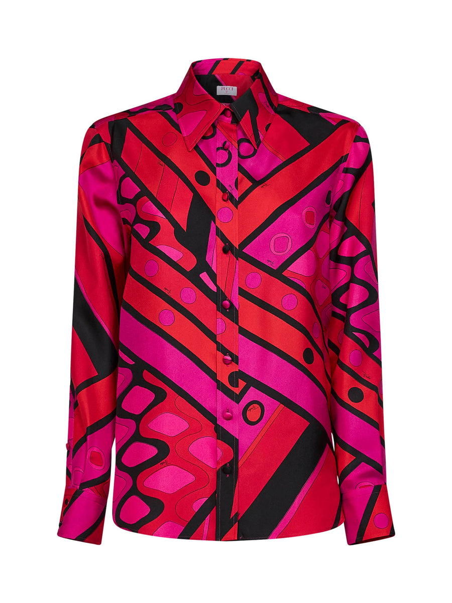 Silk Twill Vivara-Print Shirt Fuchsia-Black Fuchsia/black