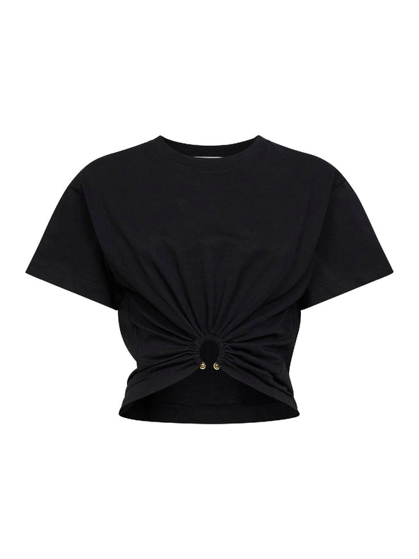 Black Cropped T-Shirt With Piercing Detail Cotton T-shirts & Jerseys