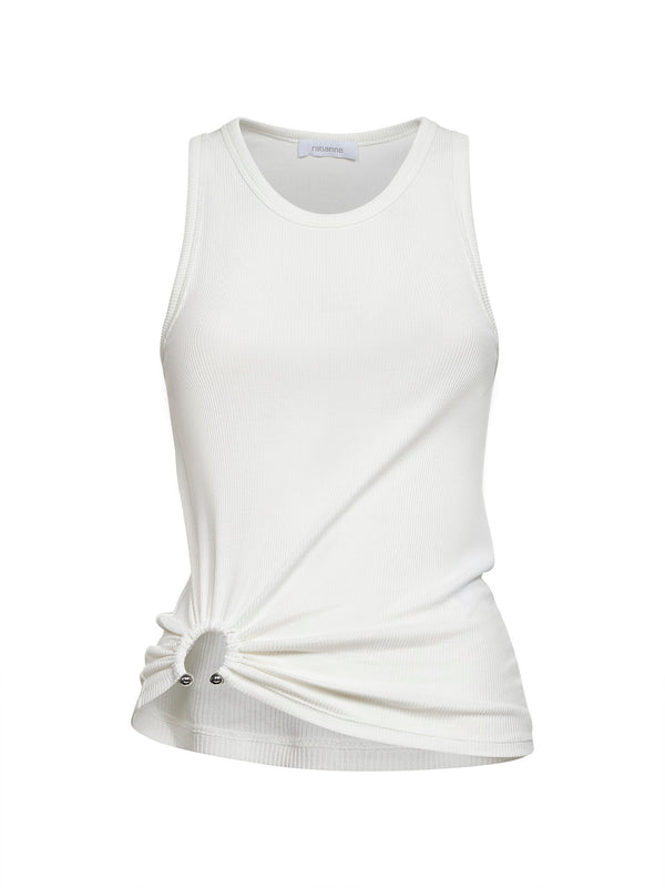 White Ribbed Stretch Cotton Tank Top
