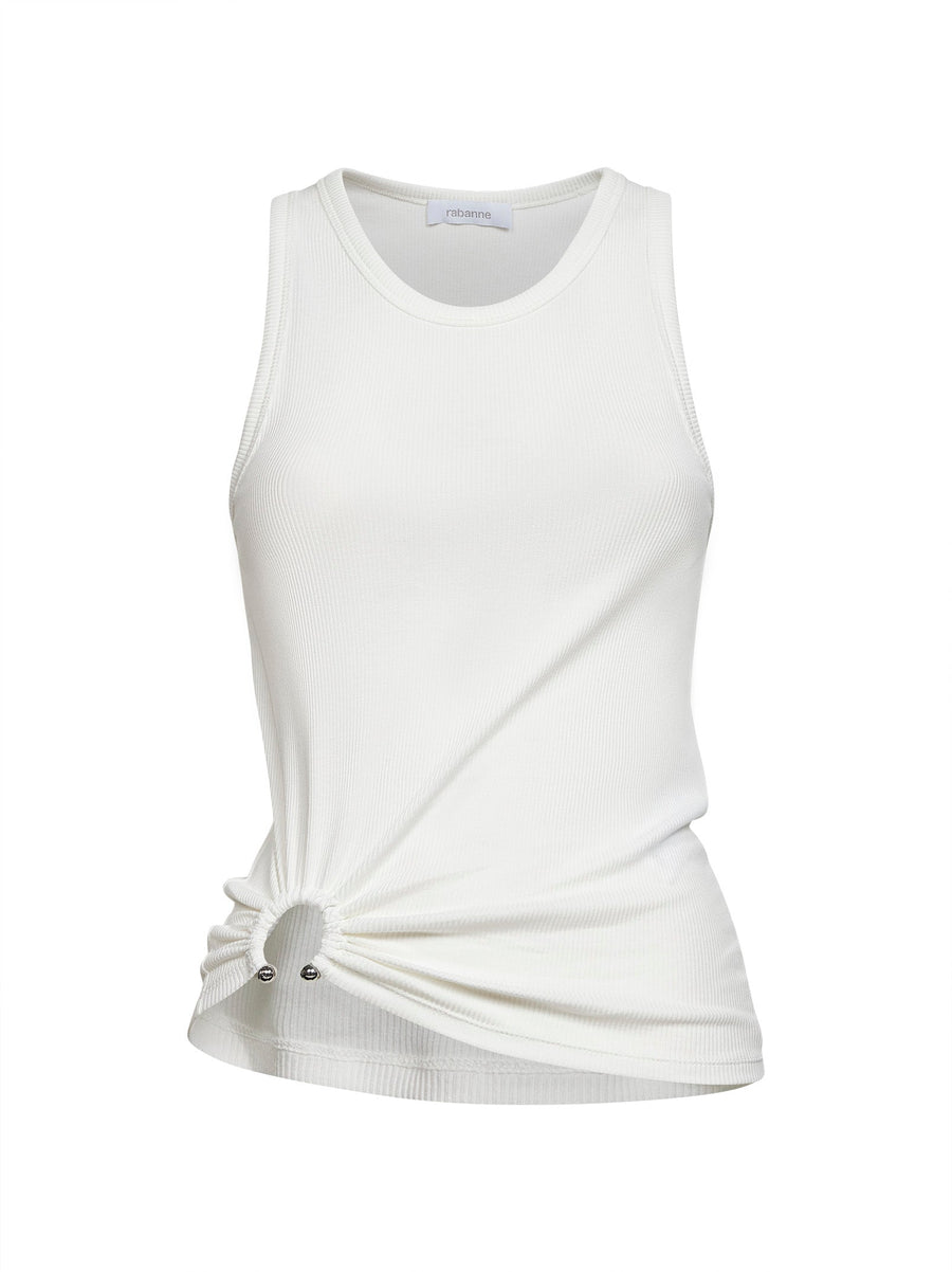 White Ribbed Stretch Cotton Tank Top