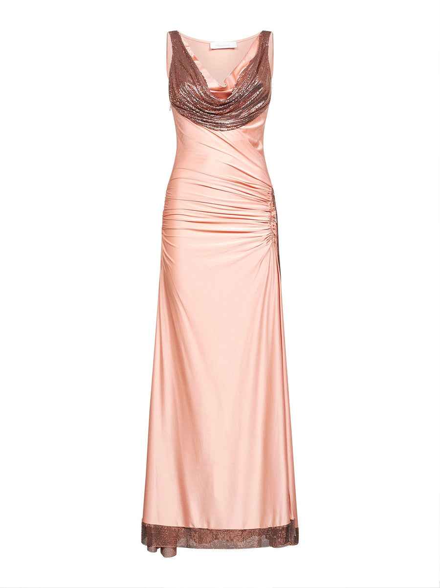Pink Jersey And Mesh Long Dress