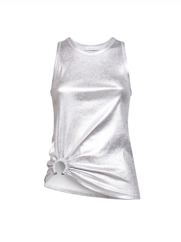 Silver Foil Ribbed Jersey Tank Top Cotton