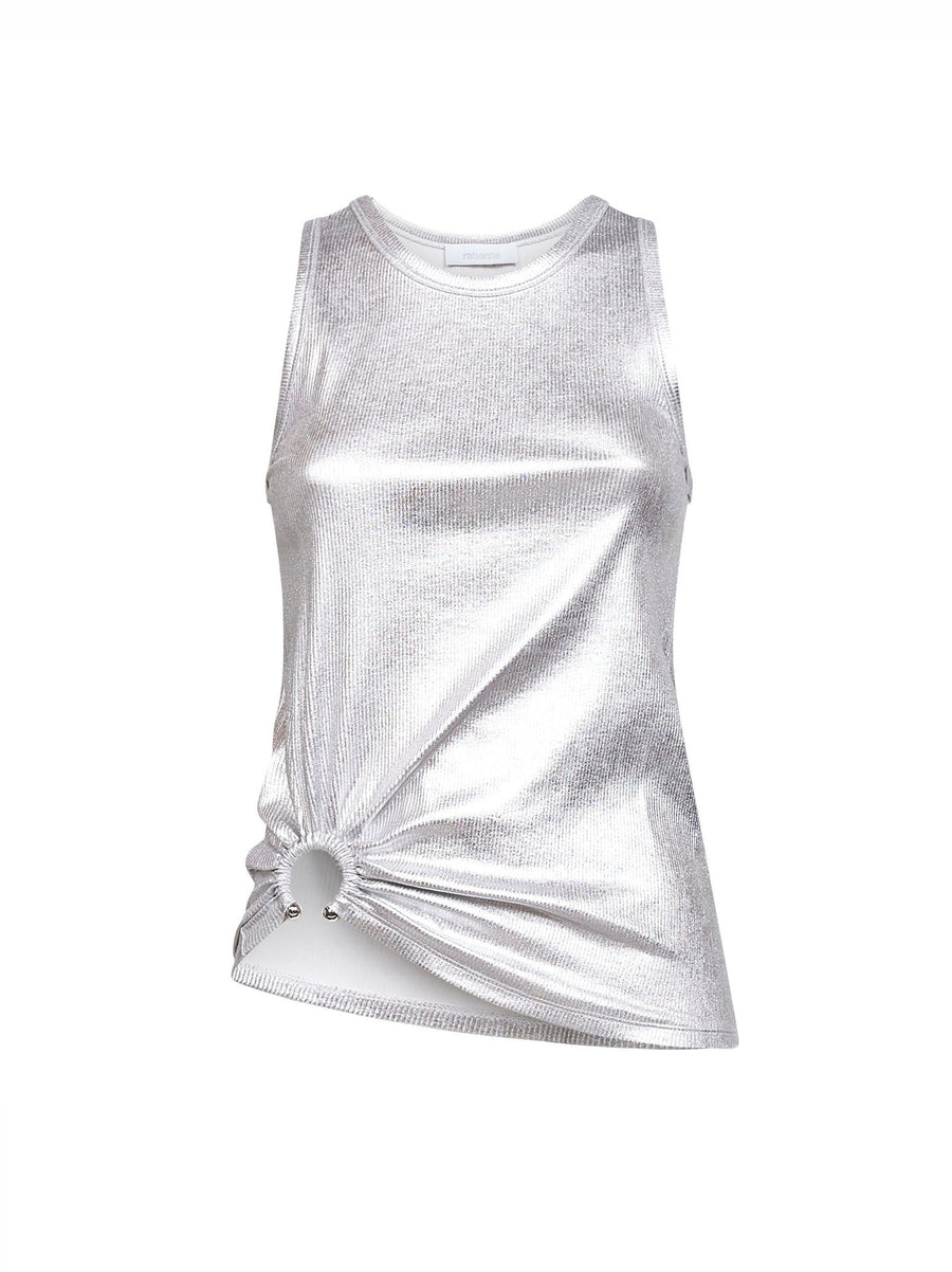 Silver Foil Ribbed Jersey Tank Top Cotton