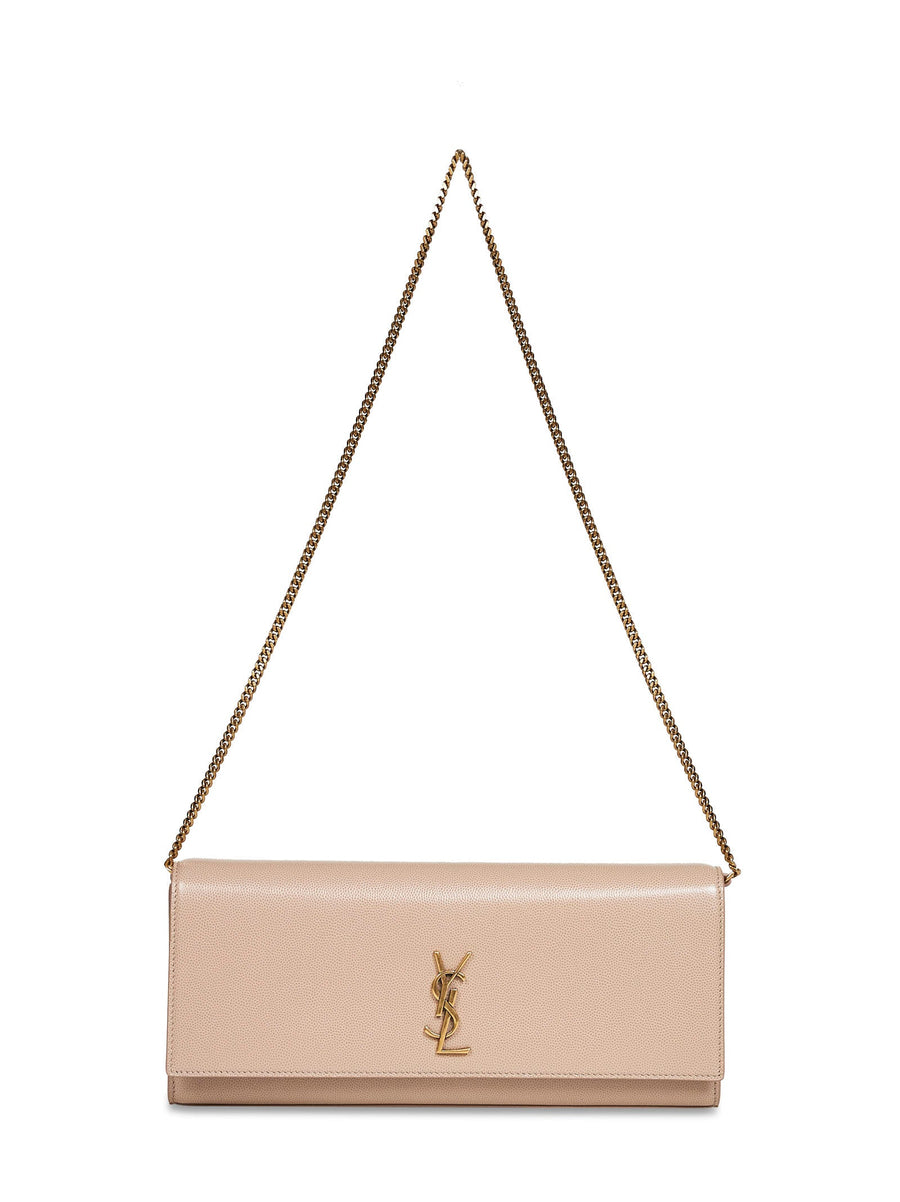 Kate Clutch With Shoulder Strap Dark Beige Calf Leather Bags