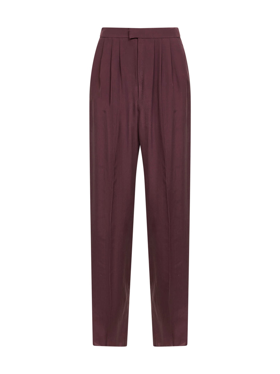 Silk Trousers Aubergine Bordeaux
