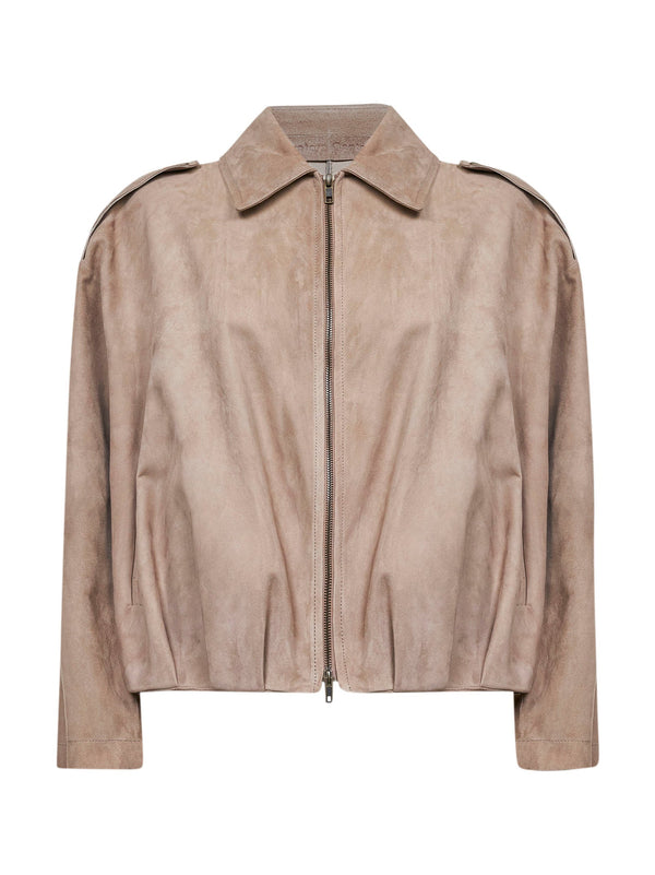 Jacket Sand Suede Mud Ovine Leather Bomber