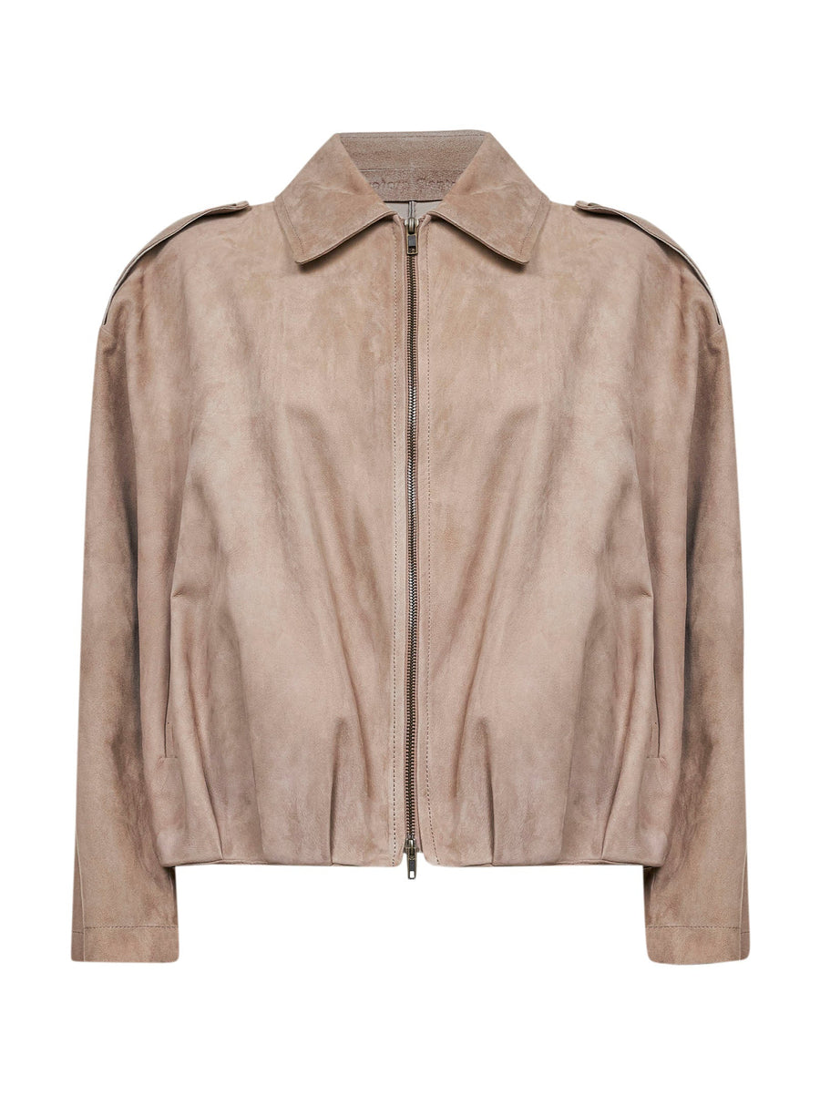 Jacket Sand Suede Mud Ovine Leather Bomber