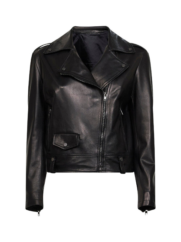 Biker Jacket Black Nappa Leather Ovine Bomber