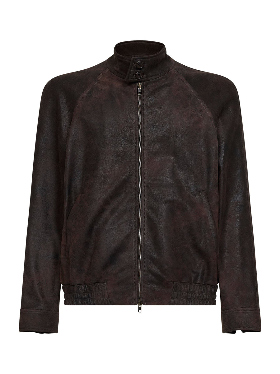 Bomber Jacket Coffee Nubuck Brown Ovine Leather