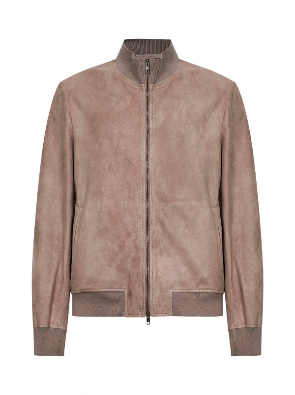 Bomber Jacket Sand Suede Mud Ovine Leather