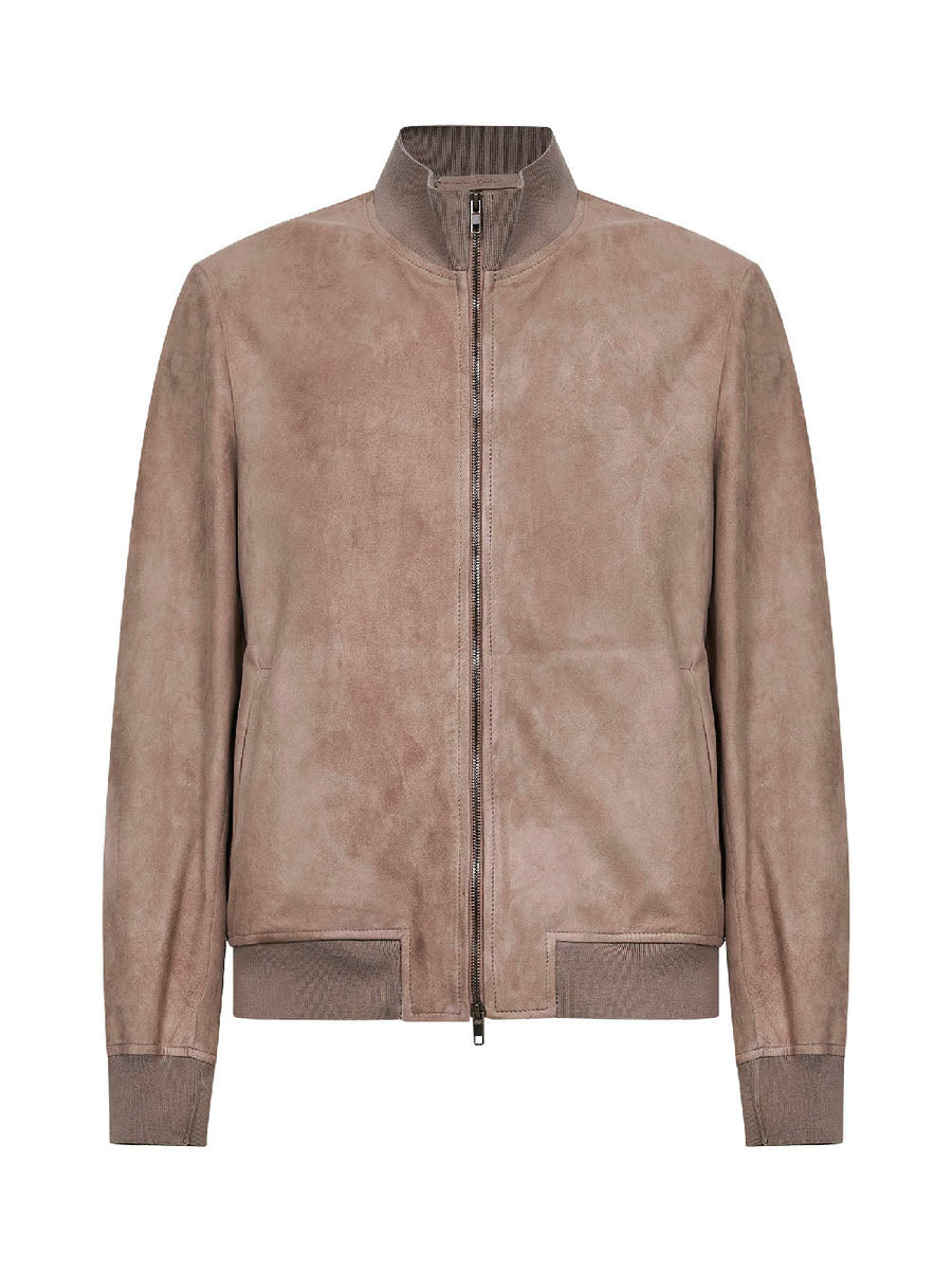 Bomber Jacket Sand Suede Mud Ovine Leather