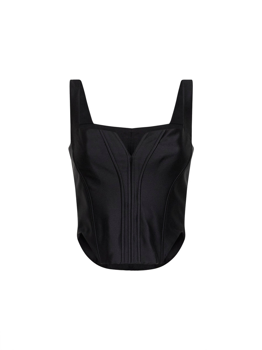 Corset Top Black Taffeta Polyester Tops