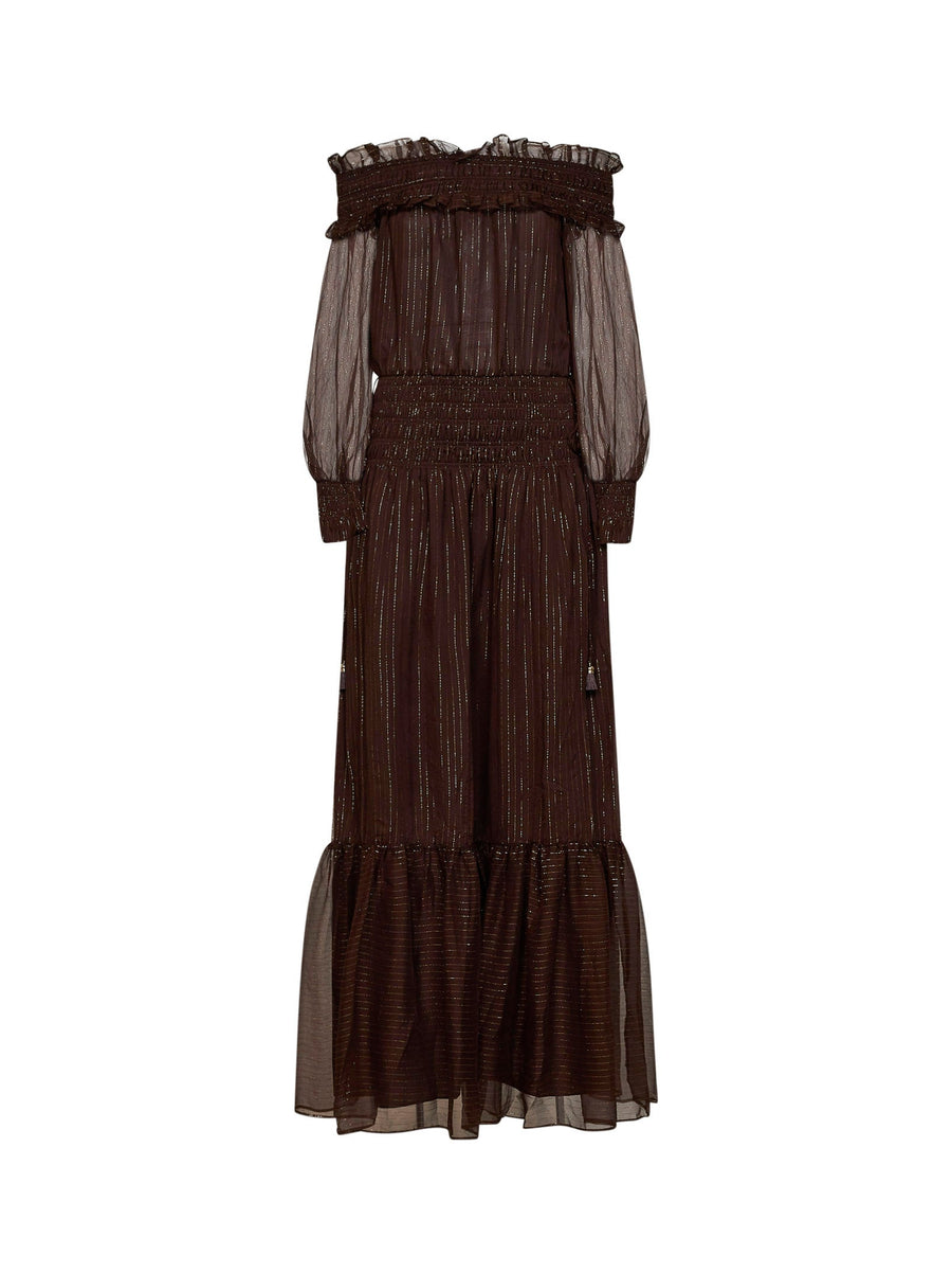 Maxi Dress Lamé Georgette Brown Silk